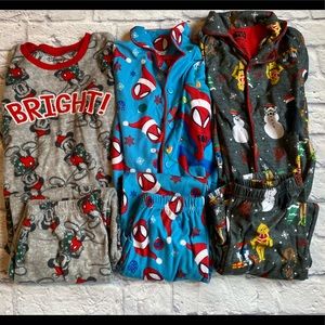 3 boys fleece holiday Christmas pajamas set sleep